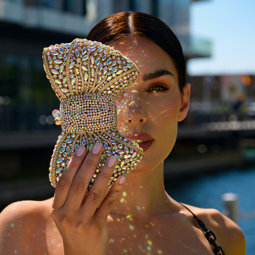 Isabella Rhinestone Bow Clutch Bag