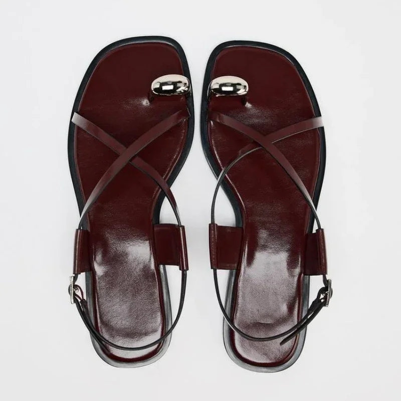 Crossed Strap Flat Sandal with Buckle