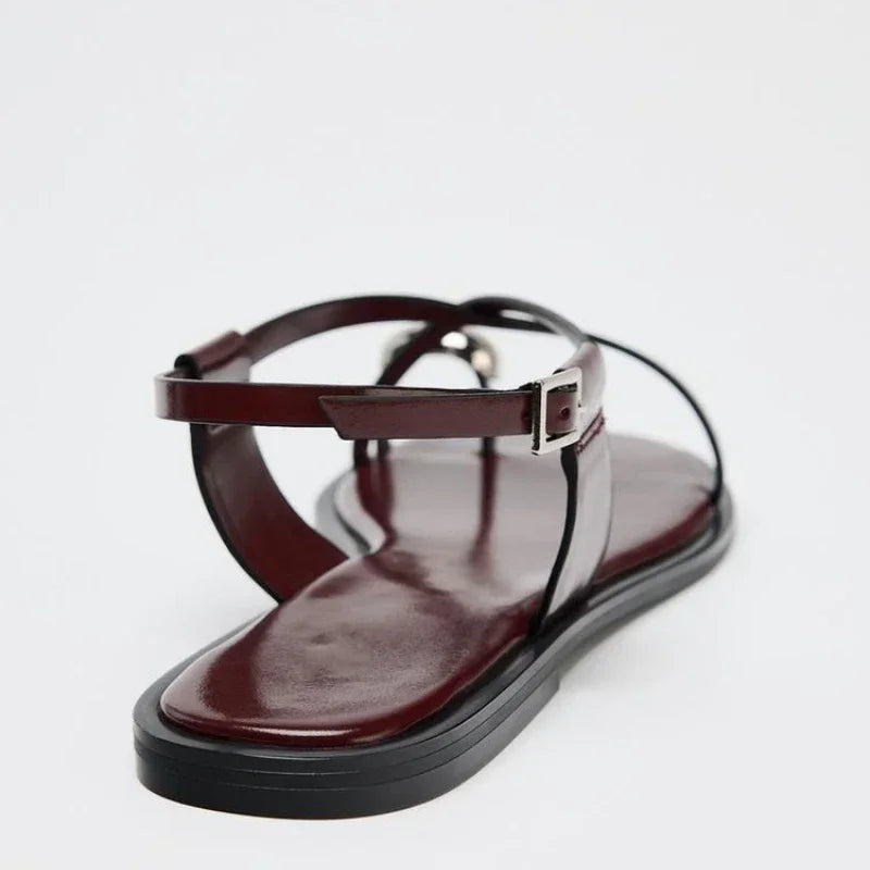 Crossed Strap Flat Sandal with Buckle