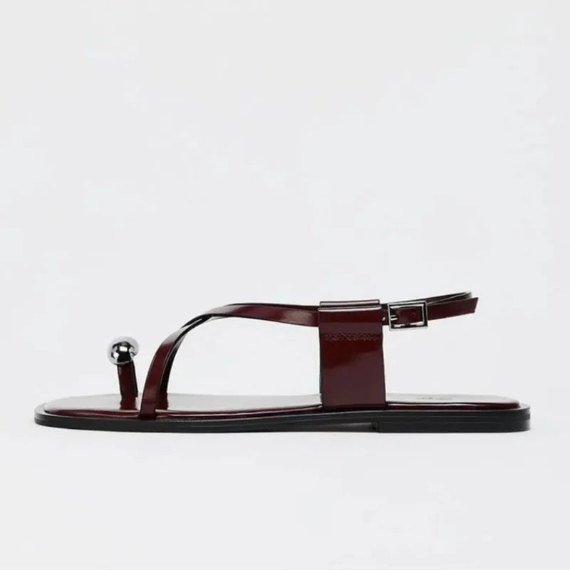 Crossed Strap Flat Sandal with Buckle